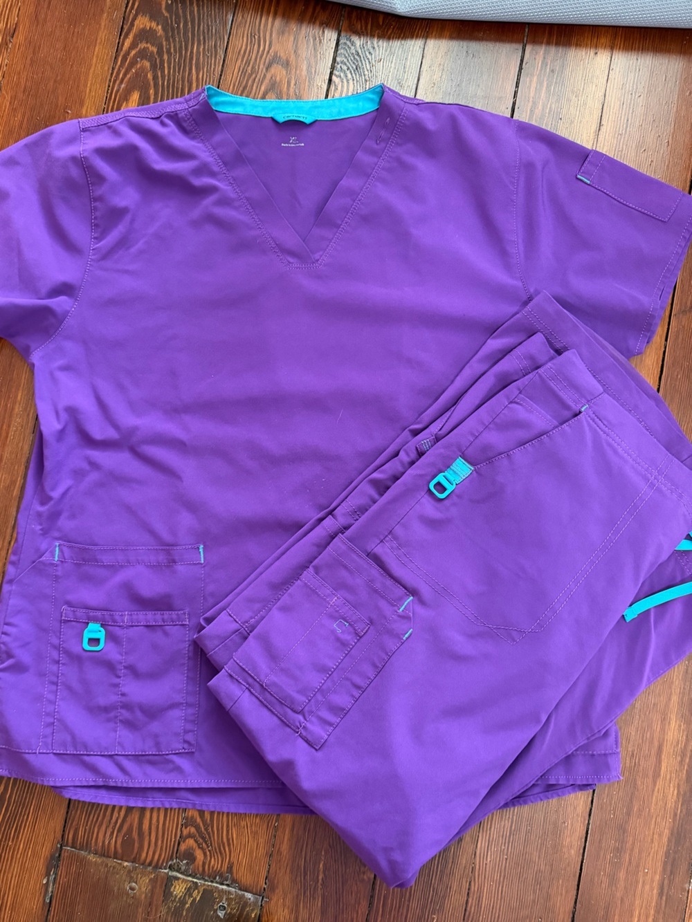 Carhartt Purple Medical Scrub Set with Teal Stitch Detail